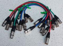 10 x XLR Patch Cables Two of Each Colour Red Green Blue Purple White